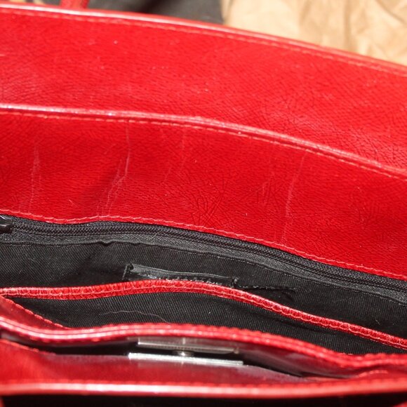 $498 Designer True Red Juliana Collezioni Status Leather Tote Bag w Lock & Key - Picture 9 of 10